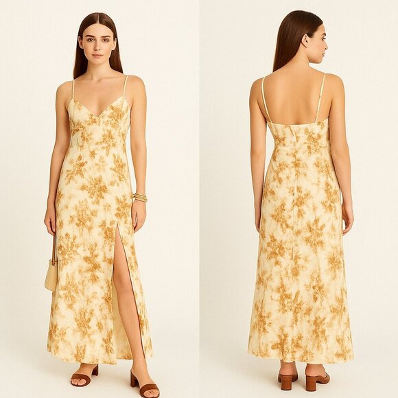 NWT Reformation Pyper Dress Bella White Yellow Floral Print Spaghetti Straps 6 - Picture 1 of 13